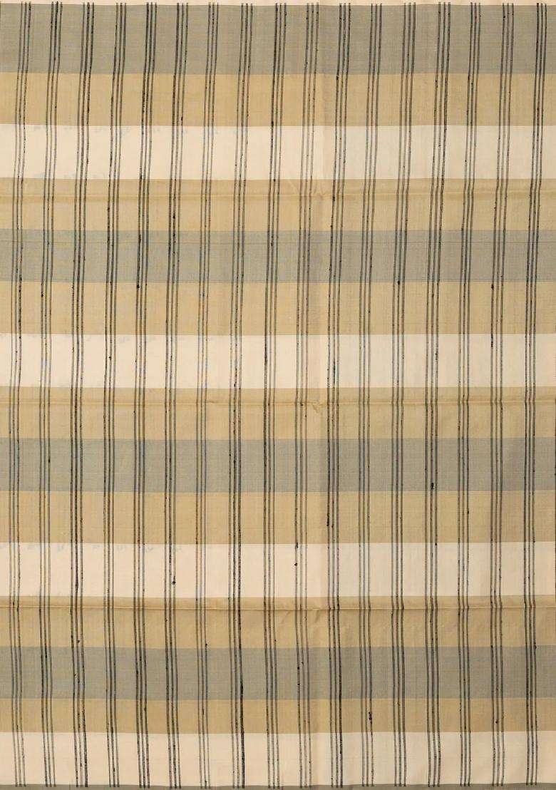Beige Handloom Soft Silk Saree With Broken Stripes With Checks And Stripes Design For Women - Indya