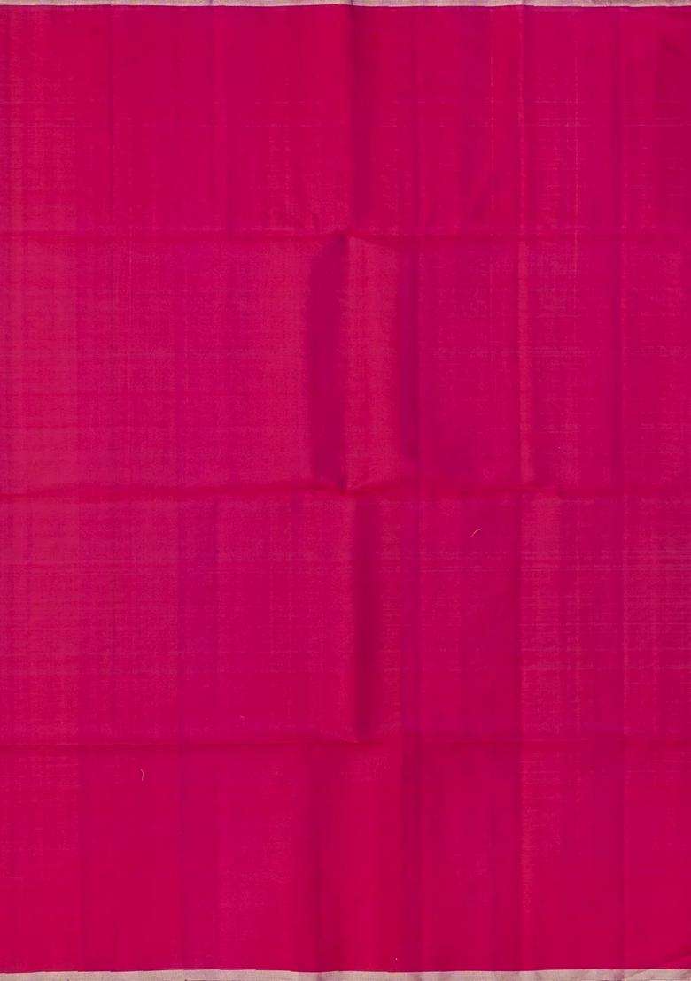 Magenta Orange Handloom Soft Silk Saree With Stripes With Checks And Stripes Design For Women - Indya