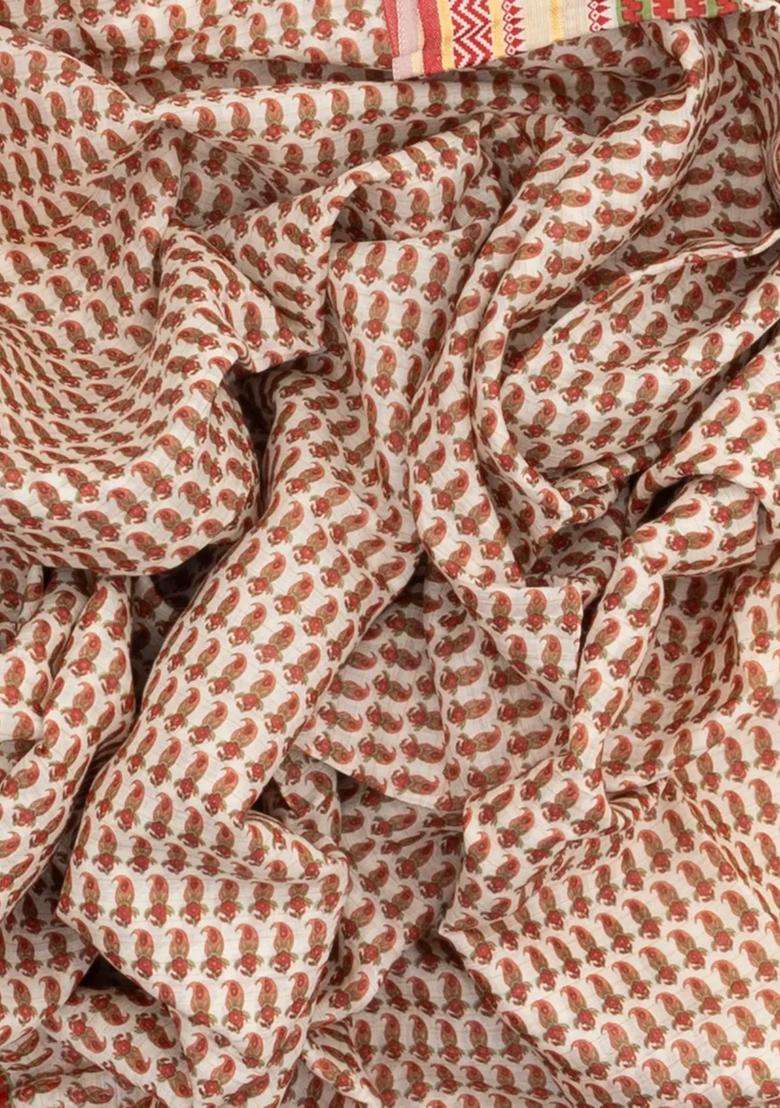 Cream Handloom Chanderi Cotton Saree With Printed Mango Motifs For Women - Indya