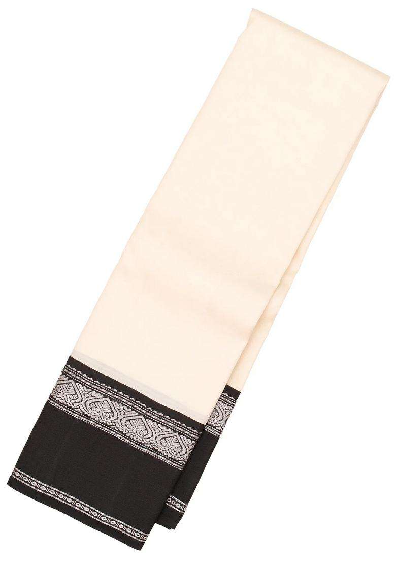 Off White Handloom Korvai Kanchipuram Silk Saree With Silk Thread Work Border With Korvai And Temple Border Design For Women - Indya