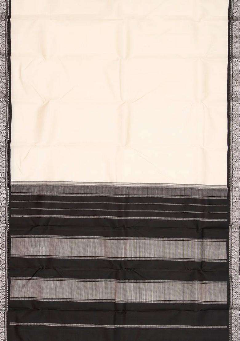 Off White Handloom Korvai Kanchipuram Silk Saree With Silk Thread Work Border With Korvai And Temple Border Design For Women - Indya