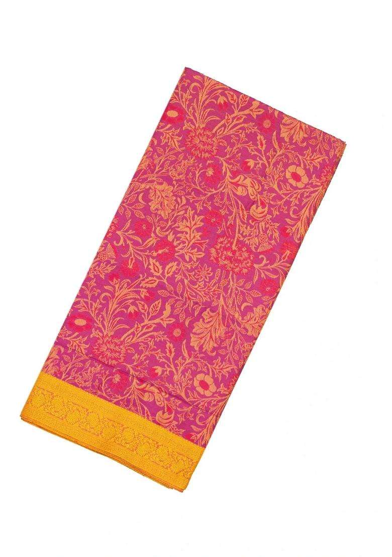 Magenta Handloom Soft Silk Saree With Floral Vine Motifs With Buttas And Brocade Design For Women - Indya
