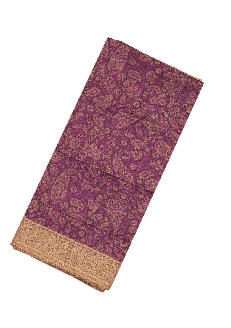 Lilac Handloom Soft Silk Saree With Floral Vine Motifs With Buttas And Brocade Design For Women - Indya