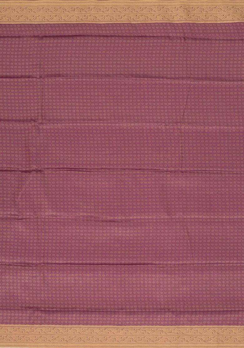 Lilac Handloom Soft Silk Saree With Floral Vine Motifs With Buttas And Brocade Design For Women - Indya