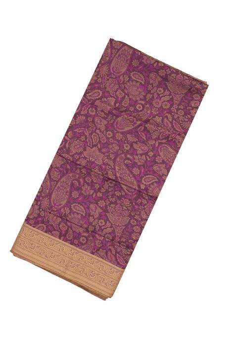 Lilac Handloom Soft Silk Saree With Floral Vine Motifs With Buttas And Brocade Design For Women