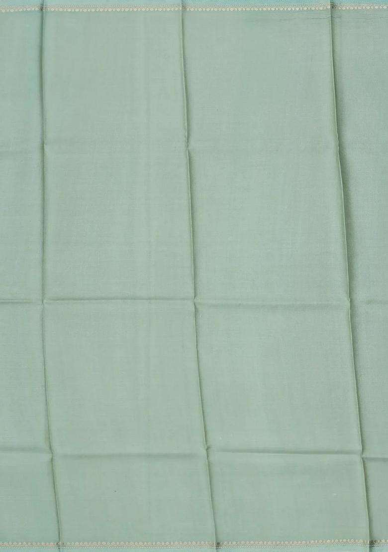 Cardamom Green Handloom Tussar Silk Saree With Printed Floral Motifs For Women - Indya