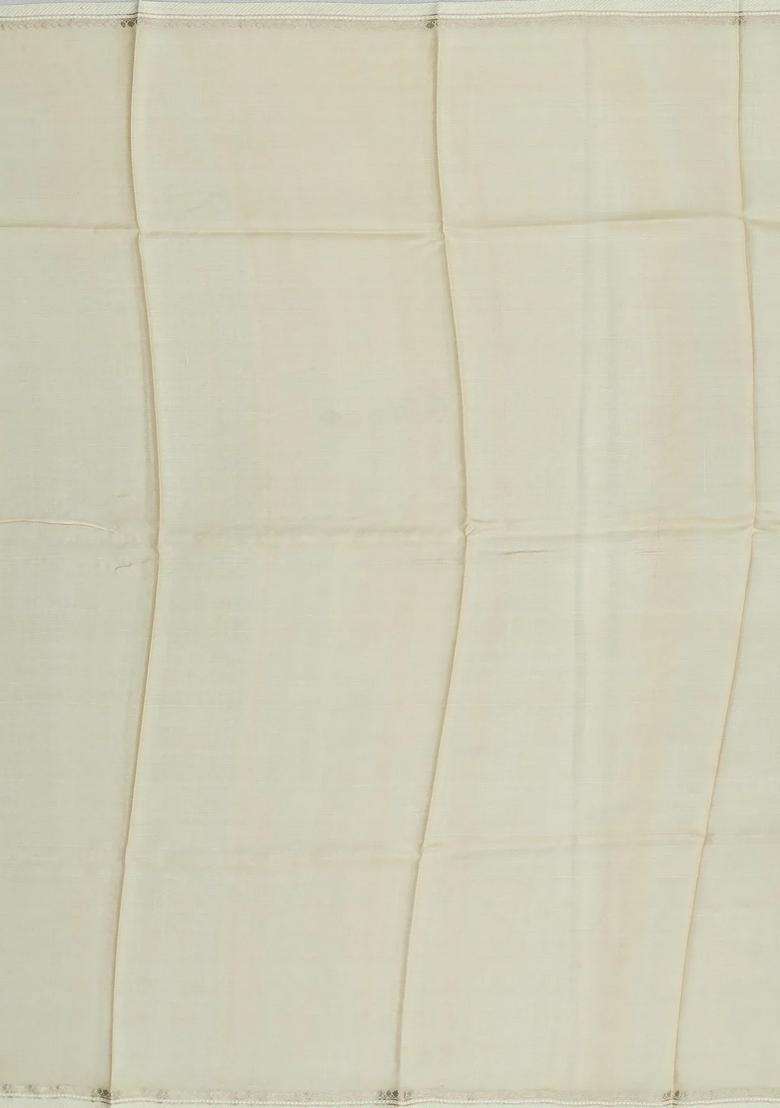 Cream Handloom Tussar Silk Saree With Printed Floral Motifs For Women - Indya