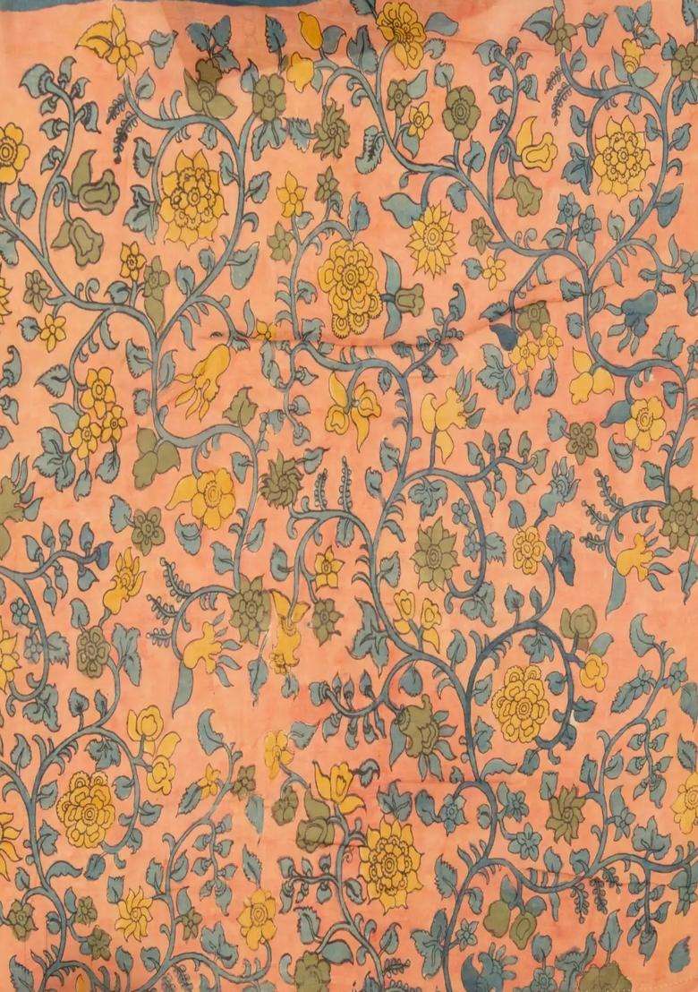 Blue Handloom Tussar Silk Saree With Printed Kalamkari Motifs For Women - Indya