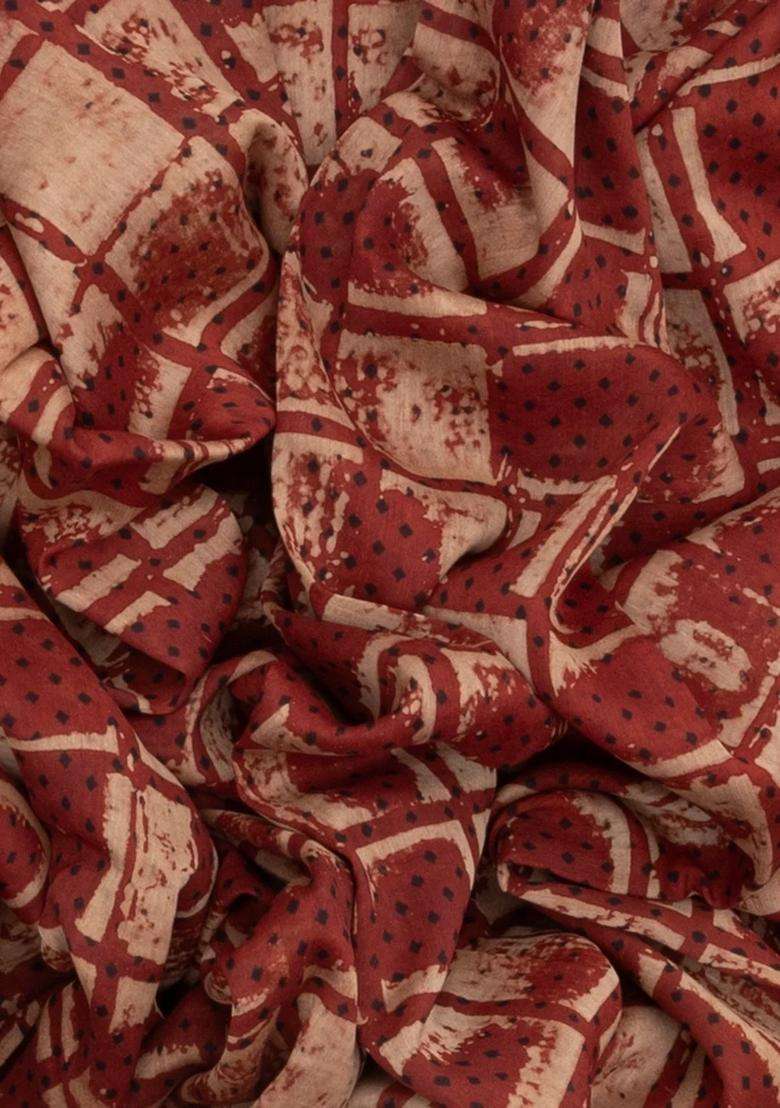 Brown Handloom Chanderi Cotton Saree With Printed Check Motifs For Women - Indya