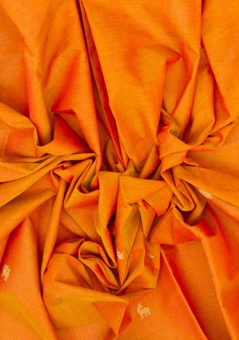 Mango Yellow Handloom Kanchi Cotton Saree With Yazhi Buttas With Buttas And Brocade Design For Women - Indya