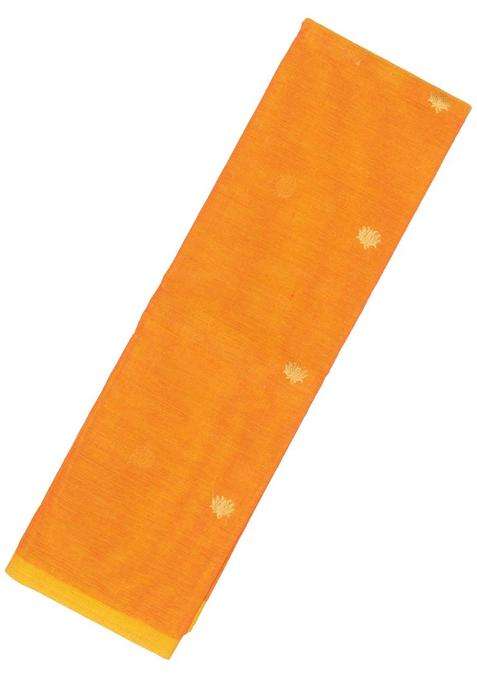 Mango Yellow Handloom Kanchi Cotton Saree With Yazhi Buttas With Buttas And Brocade Design For Women