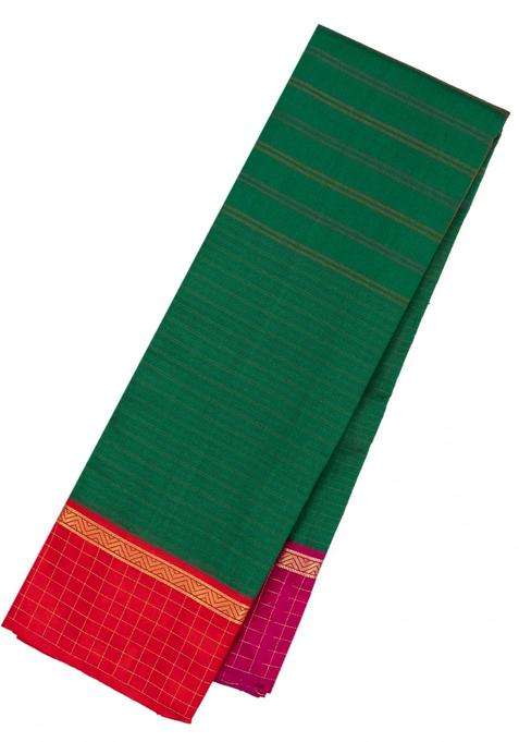 Dark Green Handloom Soft Silk Saree With Contrast Ganga Jamuna Border With Traditional Woven Design For Women