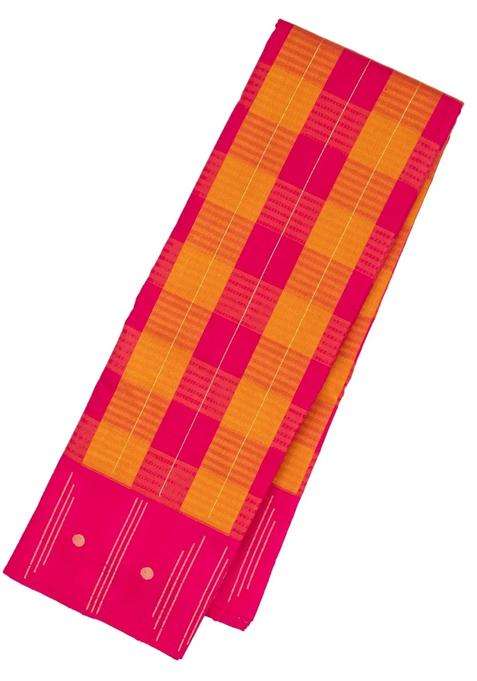 Pink Mustard Handloom Soft Silk Saree With Stripes Buttas With Buttas And Brocade Design For Women