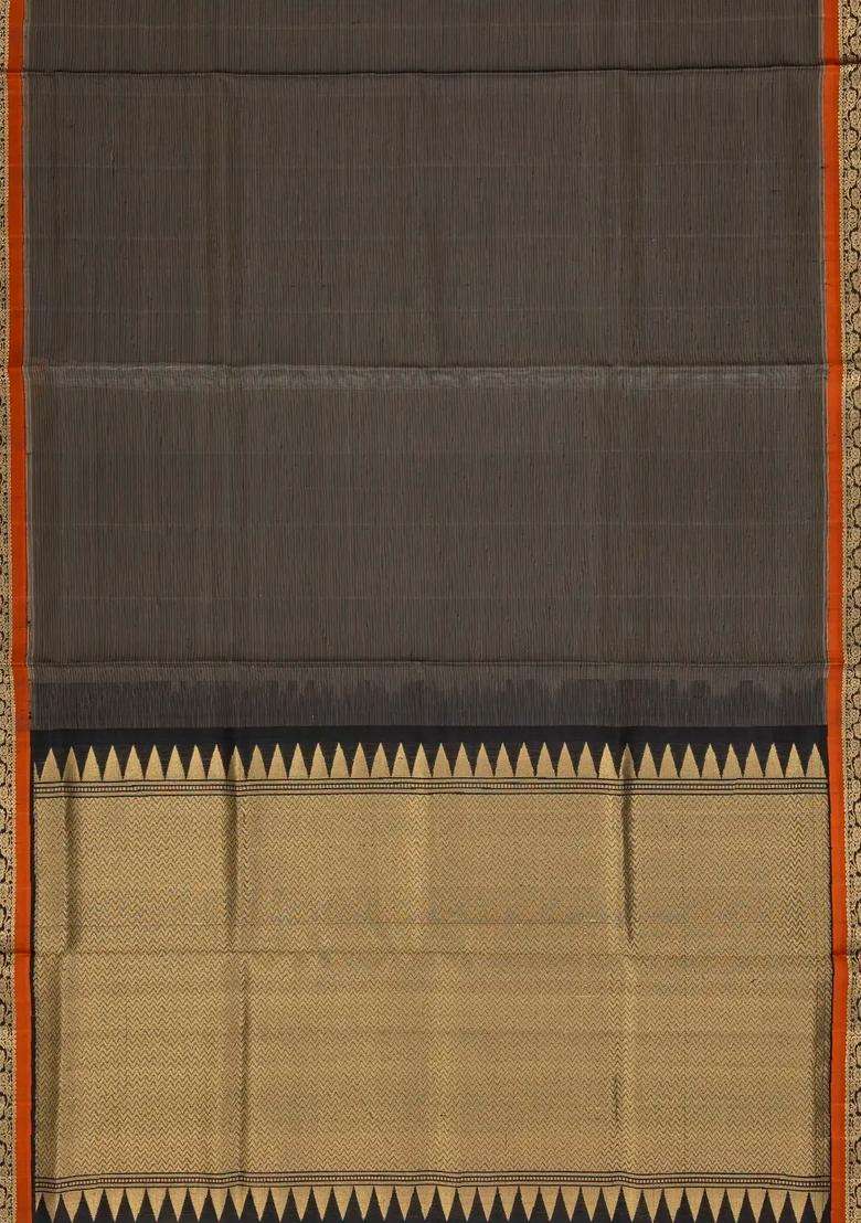 Black Handloom Soft Silk Saree With Stripes With Checks And Stripes Design For Women - Indya