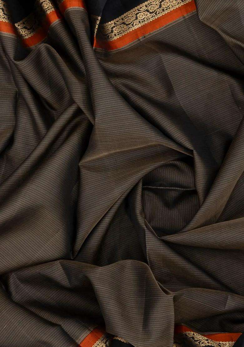Black Handloom Soft Silk Saree With Stripes With Checks And Stripes Design For Women - Indya
