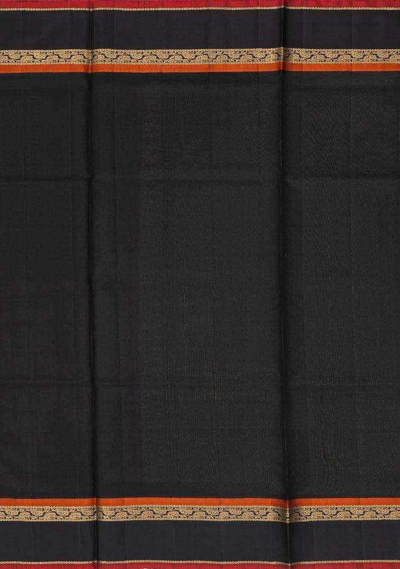 Black Handloom Soft Silk Saree With Stripes With Checks And Stripes Design For Women - Indya