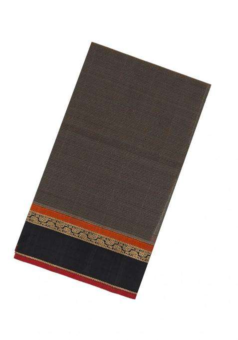 Black Handloom Soft Silk Saree With Stripes With Checks And Stripes Design For Women