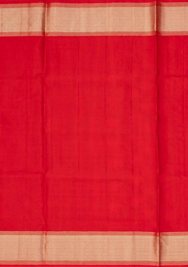 Red Handloom Soft Silk Saree With Bird Vine Motifs With Buttas And Brocade Design For Women - Indya