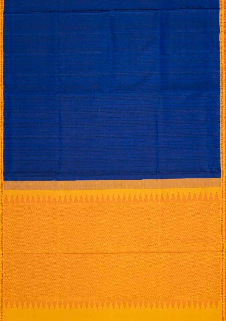 Blue Handloom Soft Silk Saree With Stripes Contrast Border With Checks And Stripes Design For Women - Indya