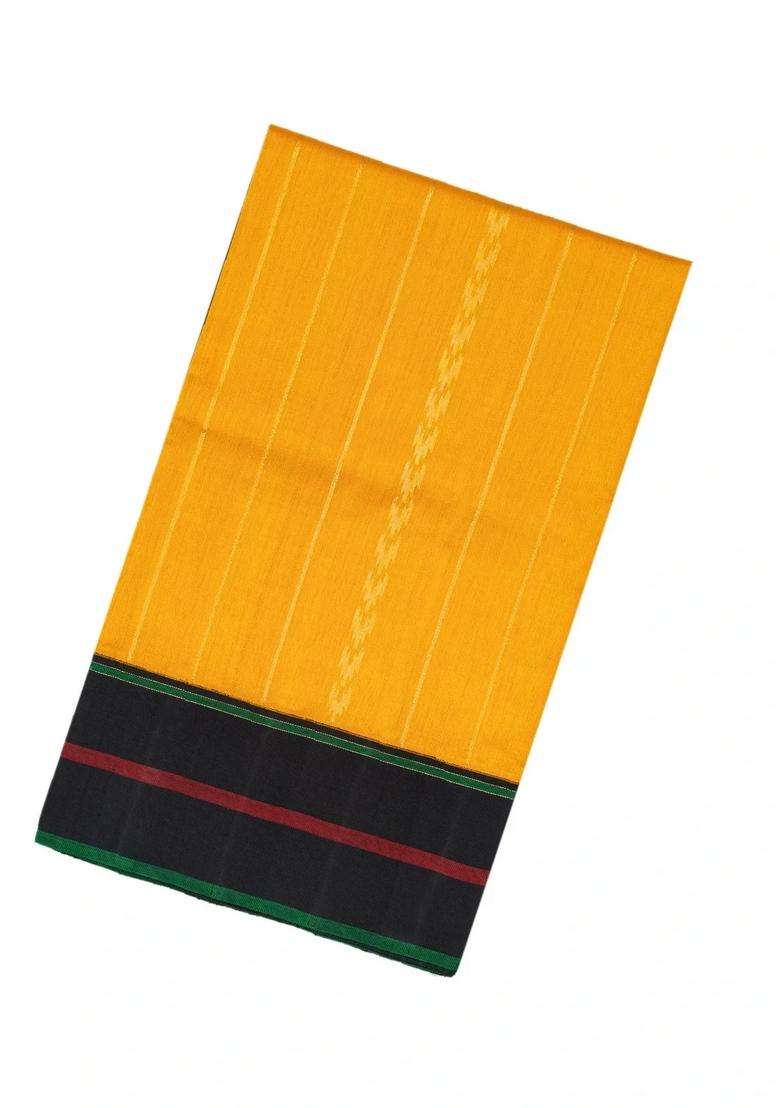 Mustard Handloom Soft Silk Saree With Zari Stripes Contrast Border With Checks And Stripes Design For Women - Indya