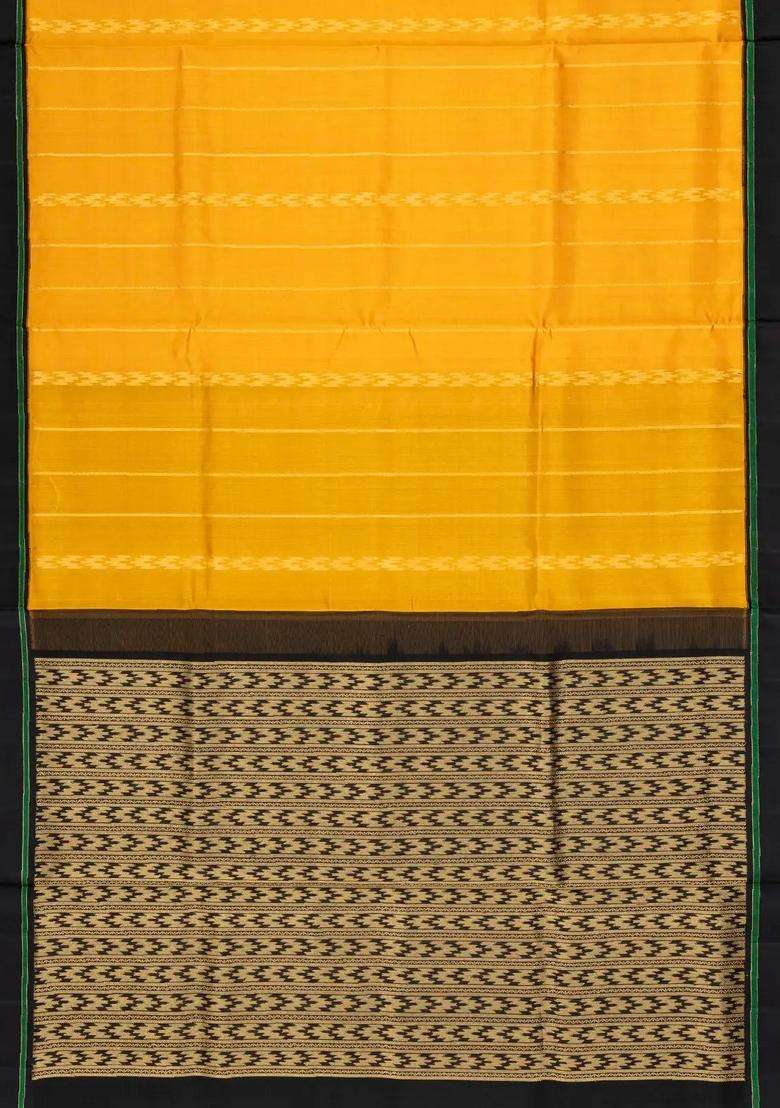Mustard Handloom Soft Silk Saree With Zari Stripes Contrast Border With Checks And Stripes Design For Women - Indya