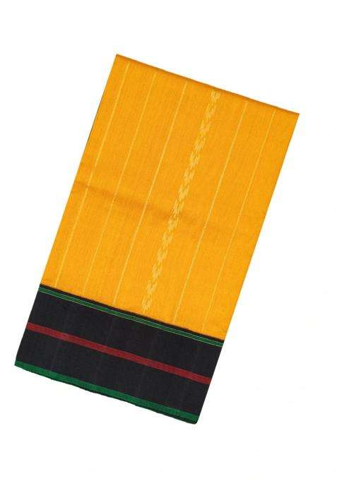 Mustard Handloom Soft Silk Saree With Zari Stripes Contrast Border With Checks And Stripes Design For Women