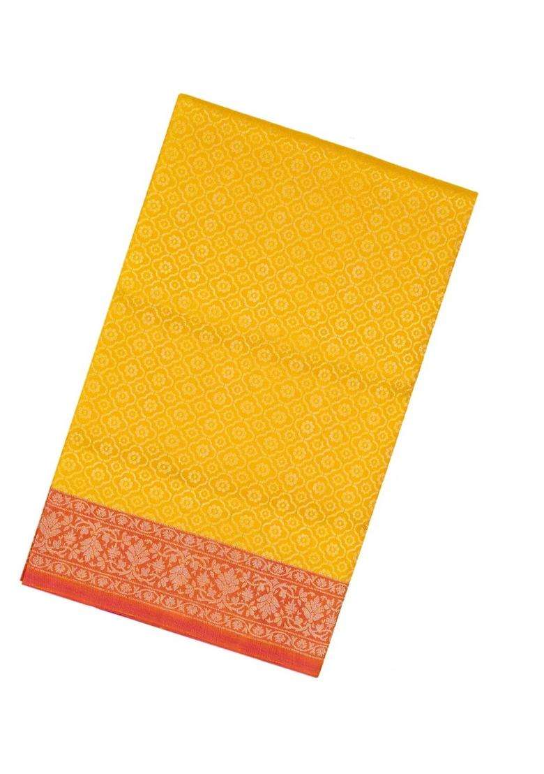Yellow Handloom Soft Silk Saree With Floral Jaal Motifs With Buttas And Brocade Design For Women - Indya