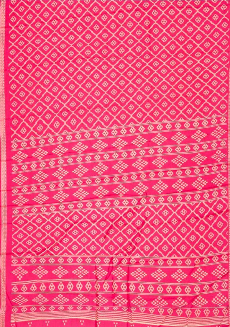 Hot Peach Woven Art Dupion Art Silk Saree With Printed Floral Motifs For Women - Indya