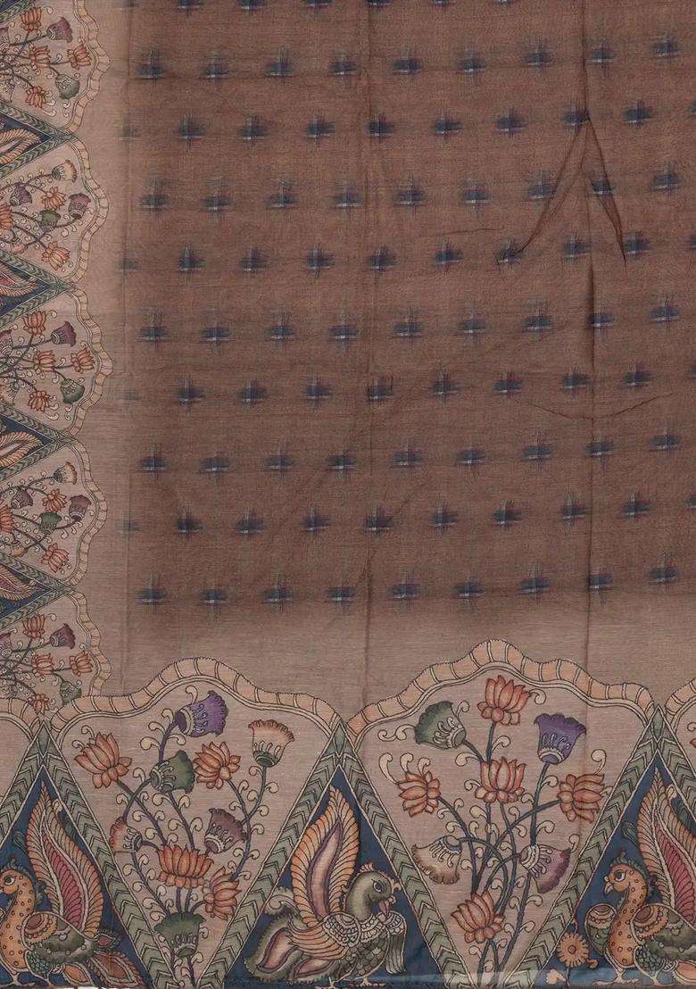 Brown Woven Art Chanderi Silk Cotton Saree With Printed Floral Motifs For Women - Indya