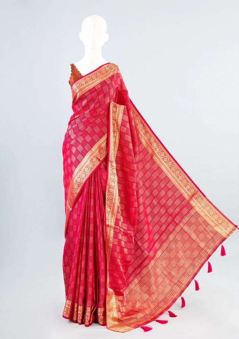 Red Woven Art Dola Viscose Art Silk Saree With Zari Motifs Contrast Pallu With Buttas And Brocade Design For Women - Indya