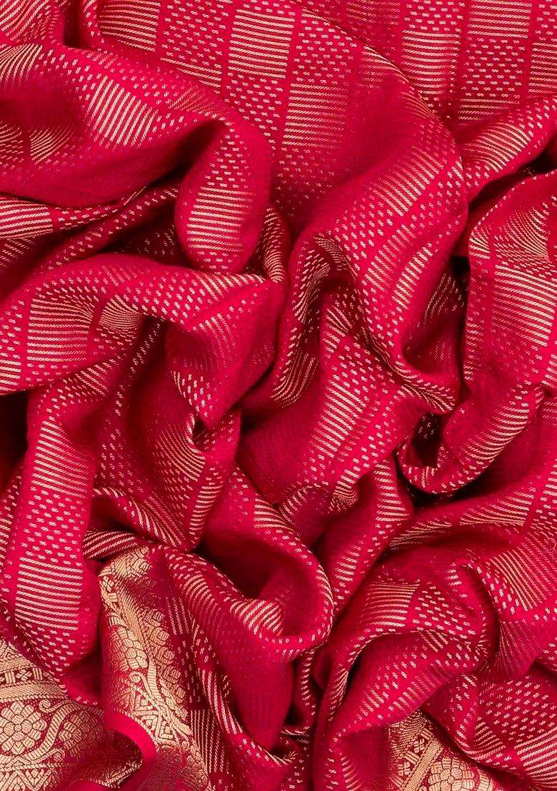 Red Woven Art Dola Viscose Art Silk Saree With Zari Motifs Contrast Pallu With Buttas And Brocade Design For Women - Indya