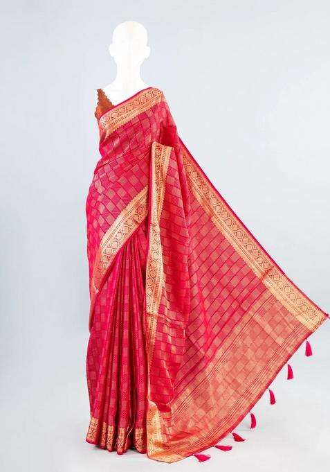 Red Woven Art Dola Viscose Art Silk Saree With Zari Motifs Contrast Pallu With Buttas And Brocade Design For Women