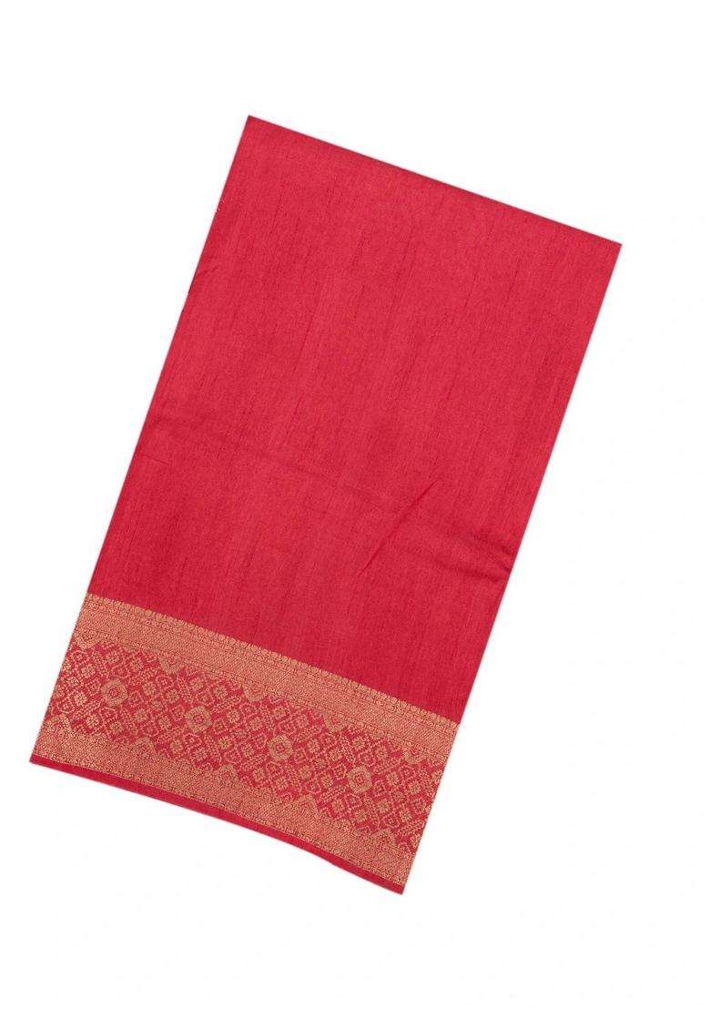 Red Woven Art Tussar Saree With Plain Body Zari Border With Traditional Woven Design For Women - Indya