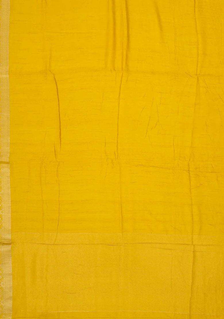 Mustard Woven Art Dola Viscose Art Silk Saree With Floral Zari Motifs With Traditional Woven Design For Women - Indya