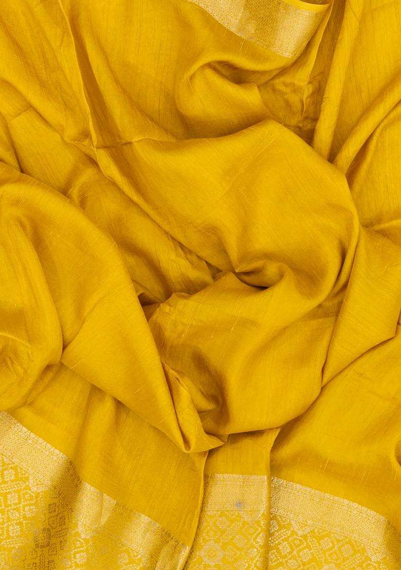 Mustard Woven Art Dola Viscose Art Silk Saree With Floral Zari Motifs With Traditional Woven Design For Women - Indya