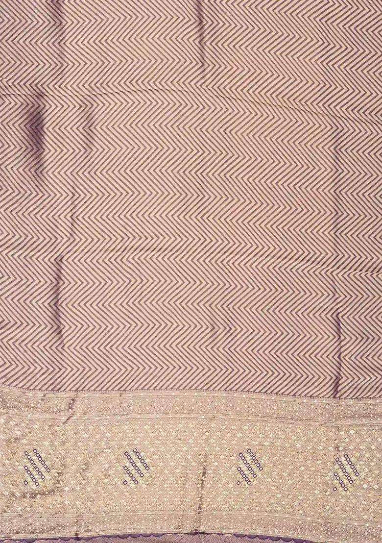 Lilac Woven Blended Tissue Saree With Hand Embroidery With Embroidered Design For Women - Indya