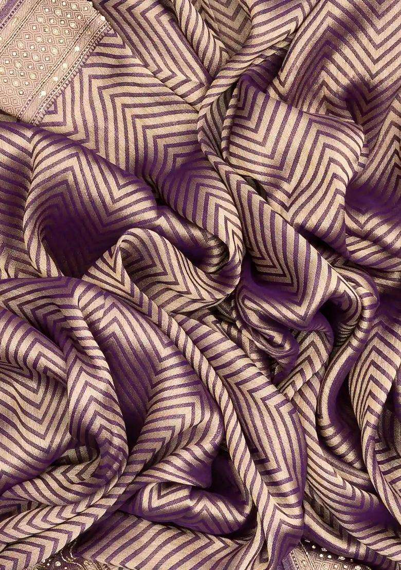 Lilac Woven Blended Tissue Saree With Hand Embroidery With Embroidered Design For Women - Indya