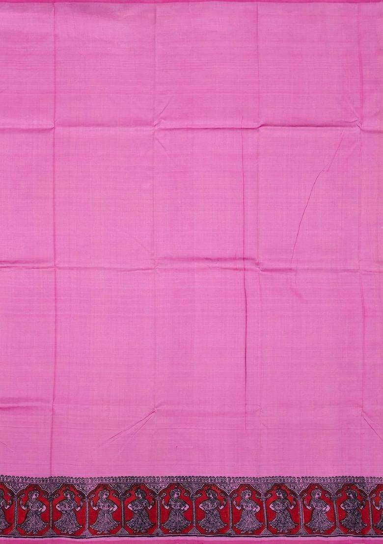 Bubblegum Pink Bubble Gum Pink Woven Tussar Silk Saree With Printed Dance Motifs For Women - Indya