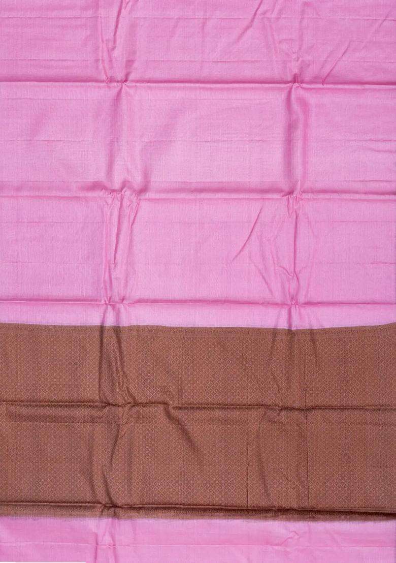 Bubblegum Pink Woven Tussar Silk Saree With Silk Thread Work Border With Traditional Woven Design For Women - Indya