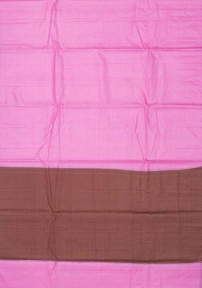 Bubblegum Pink Woven Tussar Silk Saree With Silk Thread Work Border With Traditional Woven Design For Women - Indya
