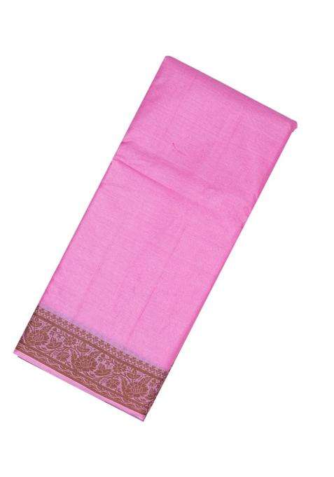 Bubblegum Pink Woven Tussar Silk Saree With Silk Thread Work Border With Traditional Woven Design For Women