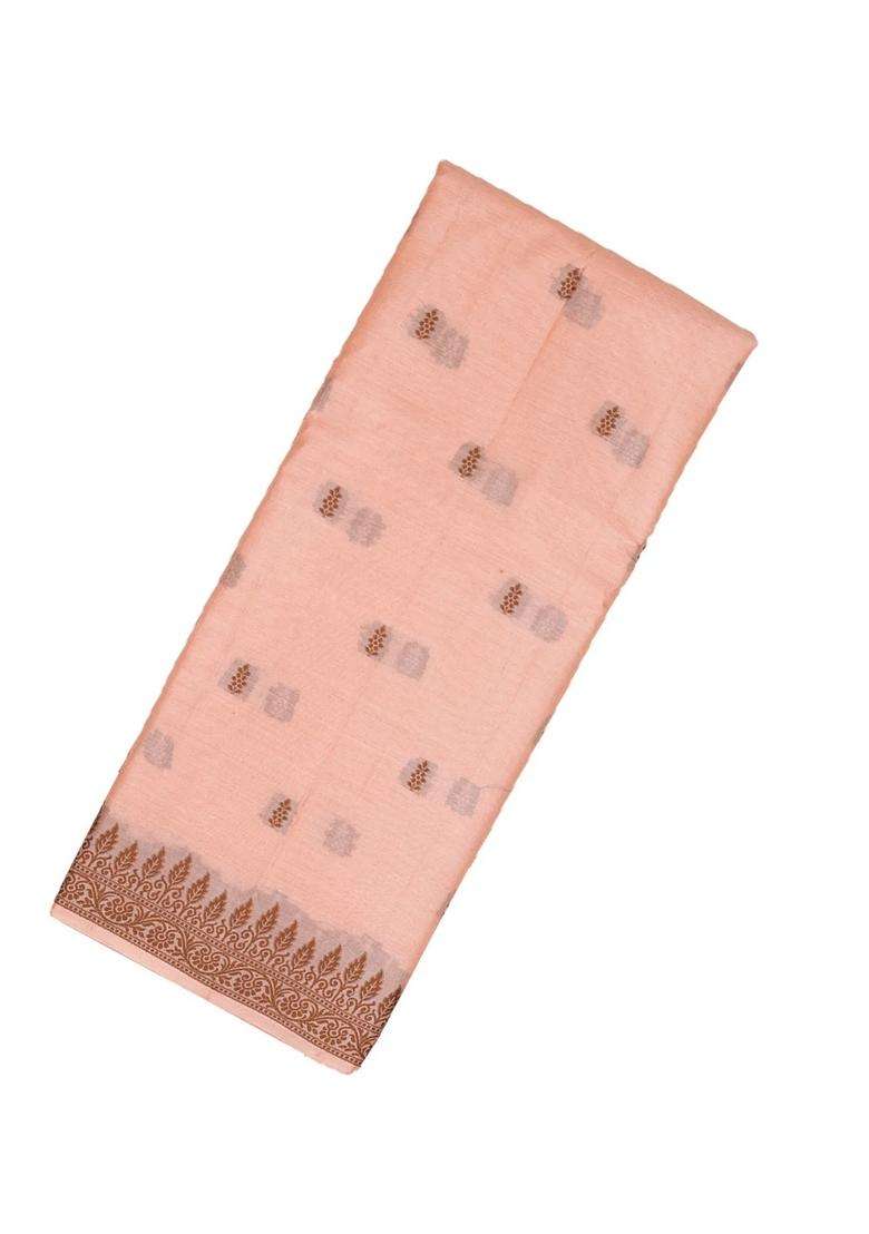 Light Peach Woven Tussar Silk Saree With Floral Motifs With Printed Design For Women - Indya