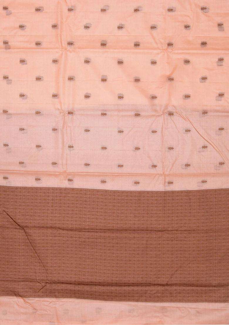 Light Peach Woven Tussar Silk Saree With Floral Motifs With Printed Design For Women - Indya
