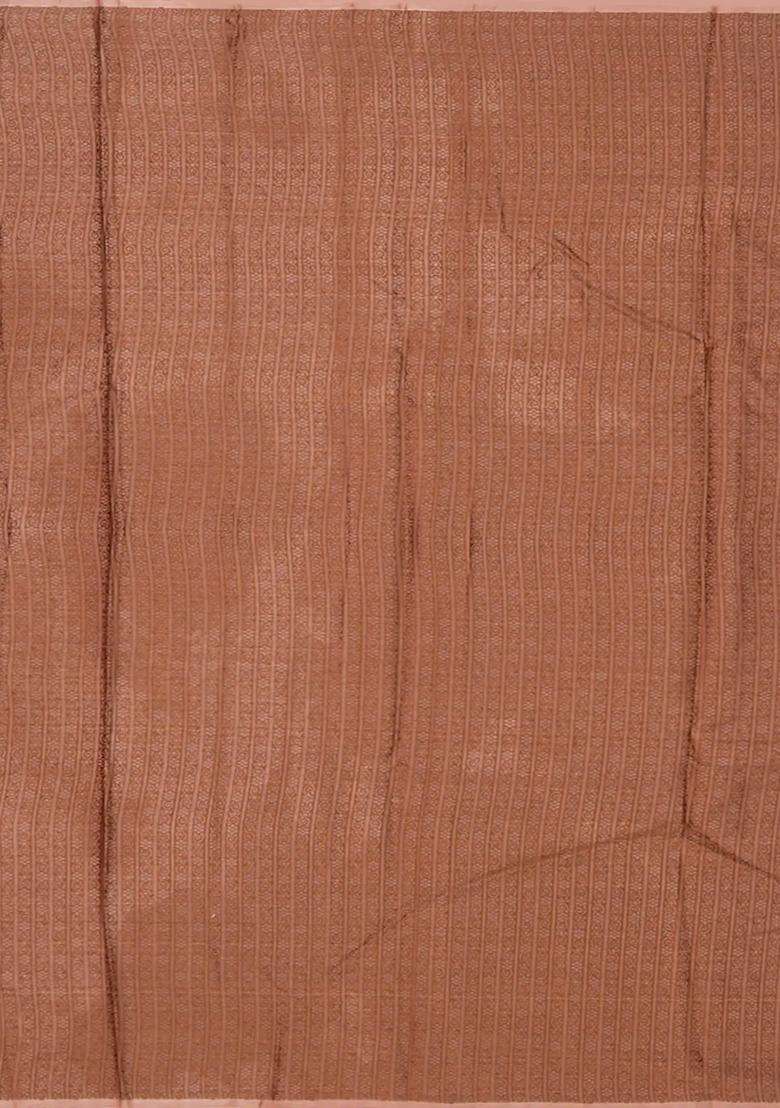 Light Peach Woven Tussar Silk Saree With Floral Motifs With Printed Design For Women - Indya