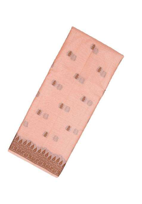 Light Peach Woven Tussar Silk Saree With Floral Motifs With Printed Design For Women