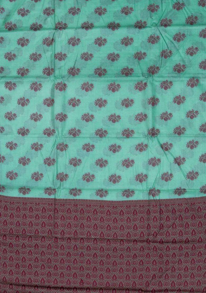 Turquoise Woven Tussar Silk Saree With Floral Motifs With Buttas And Brocade Design For Women - Indya