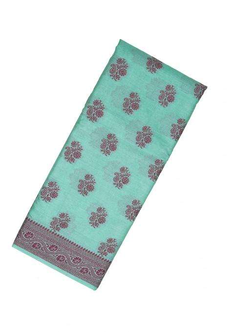 Turquoise Woven Tussar Silk Saree With Floral Motifs With Buttas And Brocade Design For Women