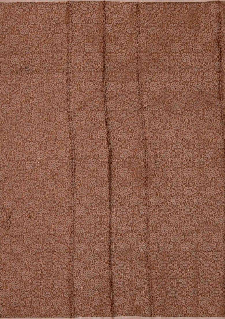 Light Peach Woven Tussar Silk Saree With Floral Buttas With Buttas And Brocade Design For Women - Indya