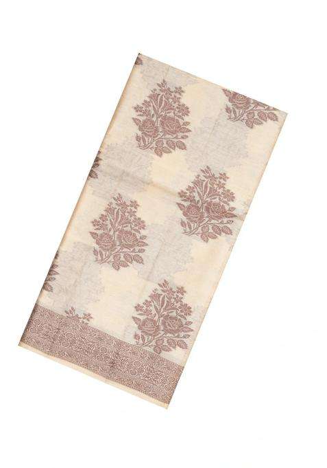 Cream Woven Tussar Silk Saree With Floral Butta Motifs With Printed Design For Women