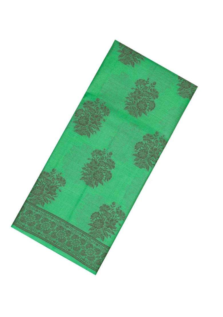 Green Woven Tussar Silk Saree With Floral Buttas With Buttas And Brocade Design For Women - Indya